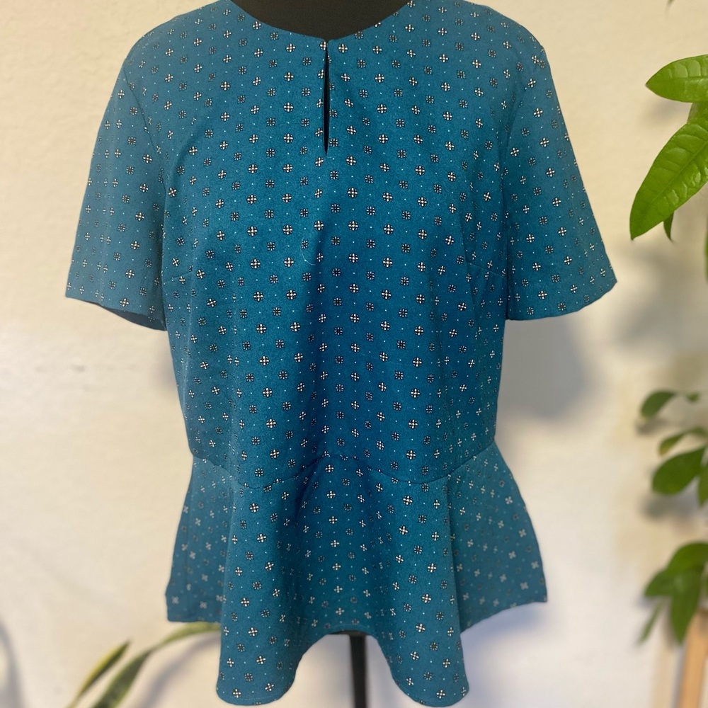 Retro Vintage Inspired Peplum Banana Republic Teal Floral Blouse